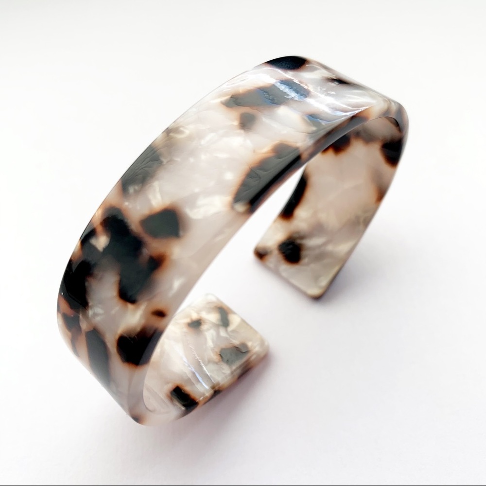 White Tortoise Shell Acetate Cuff Bangle Bracelet